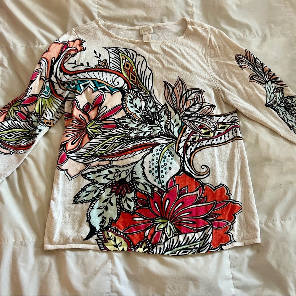 Chico's Multicolor Floral Long Sleeve Top